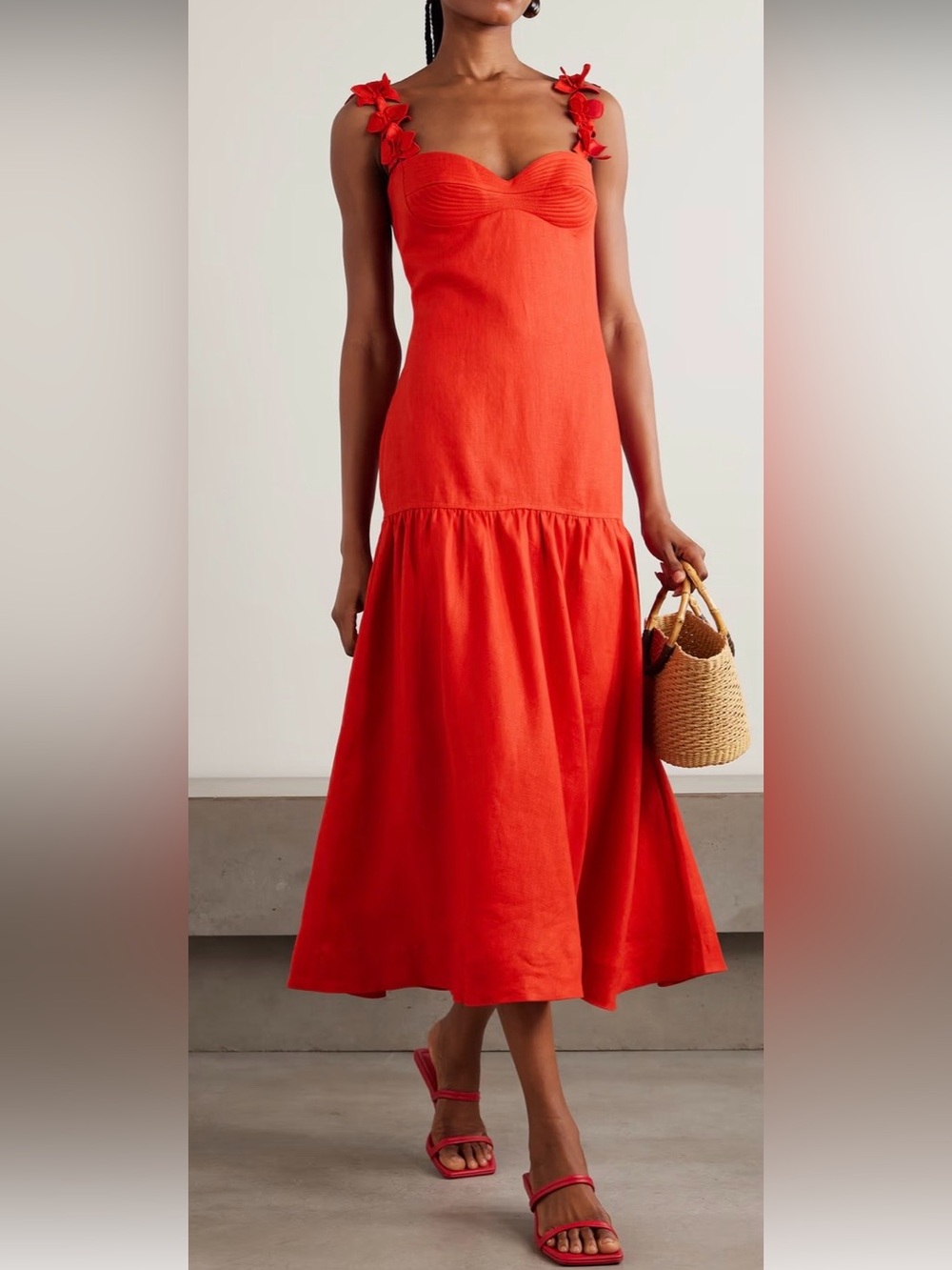 Andres Otalora Womens Red Tiered Maxi Skirt Dress with Floral Strap Detail, S